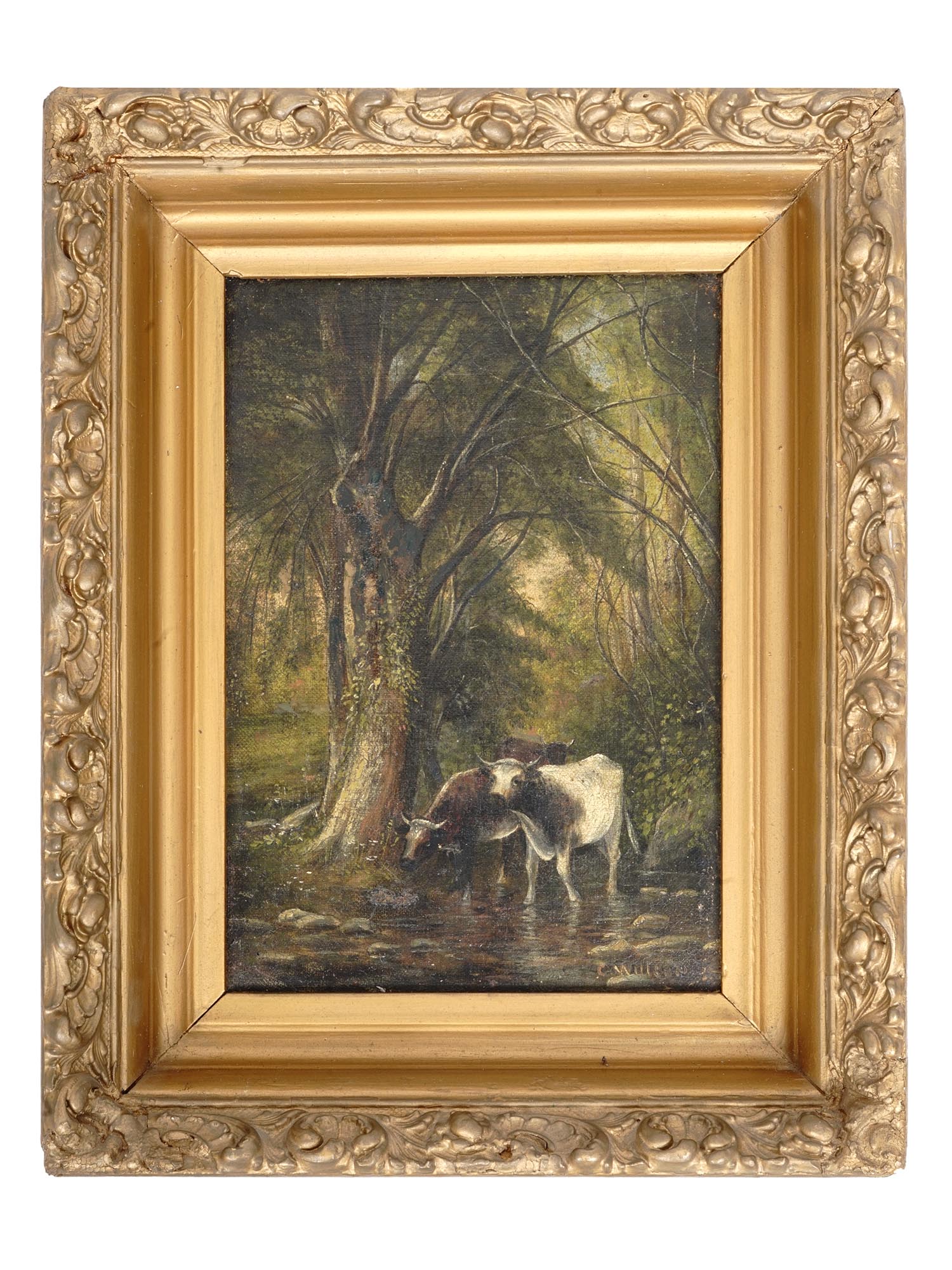 ANTIQUE GERMAN PASTORAL SCENE OIL PAINTING SIGNED PIC-0